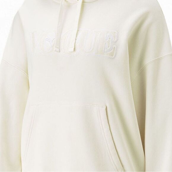 PUMA X VOGUE WOMEN’S WHITE OVERSIZED HOODIE WITH FRONT KANGAROO POUCH POCKETS - Picture 5 of 12